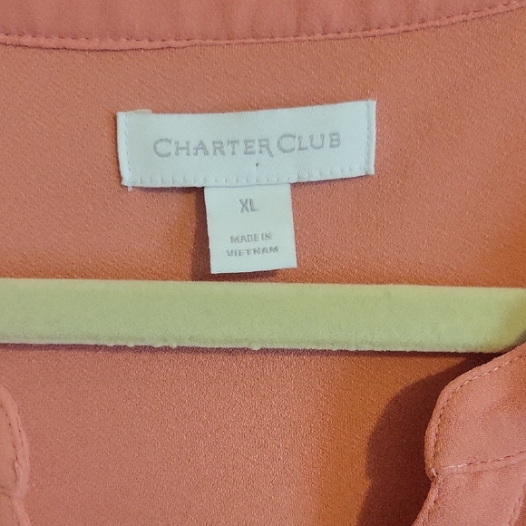 Charter Club SzXL sheer overlay lined sheer angel sleeve peach Pleated Blouse - Picture 2 of 6